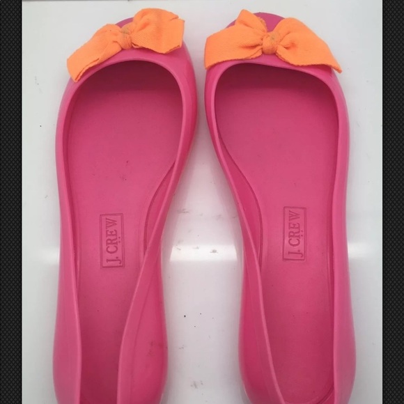 J. CREW Pink Orange Ribbon Bow Jelly Ballet Flats - Picture 6 of 8